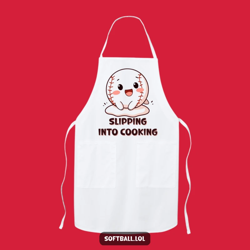 Funny Softball Slide Apron: Cheerful Character in the Kitchen, Humorous Cooking Funny Gift