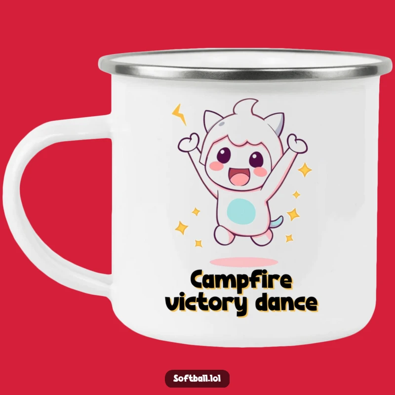 Funny Victory Jump Camping Mug: Kawaii Character Campfire Mug, Great Funny Gift