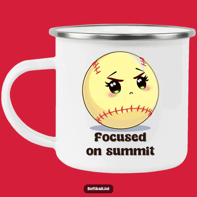 Funny Softball Focus Camp Mug: Intense Batter Stare Outdoor Gift