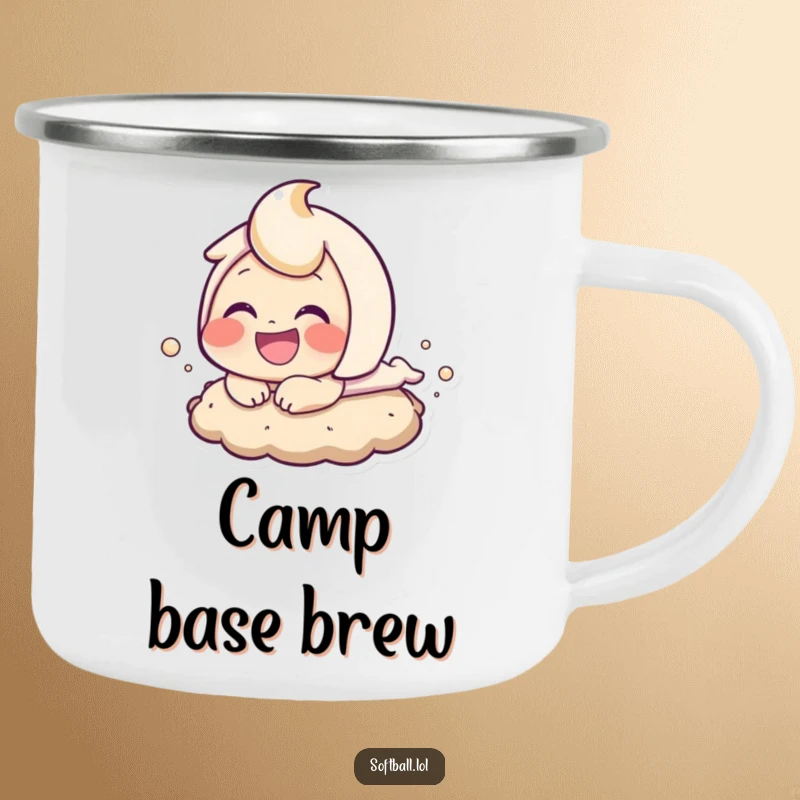 Funny baseball sloth bear camping mug, durable outdoor drinkware featuring a character sliding into base, perfect for sports events.