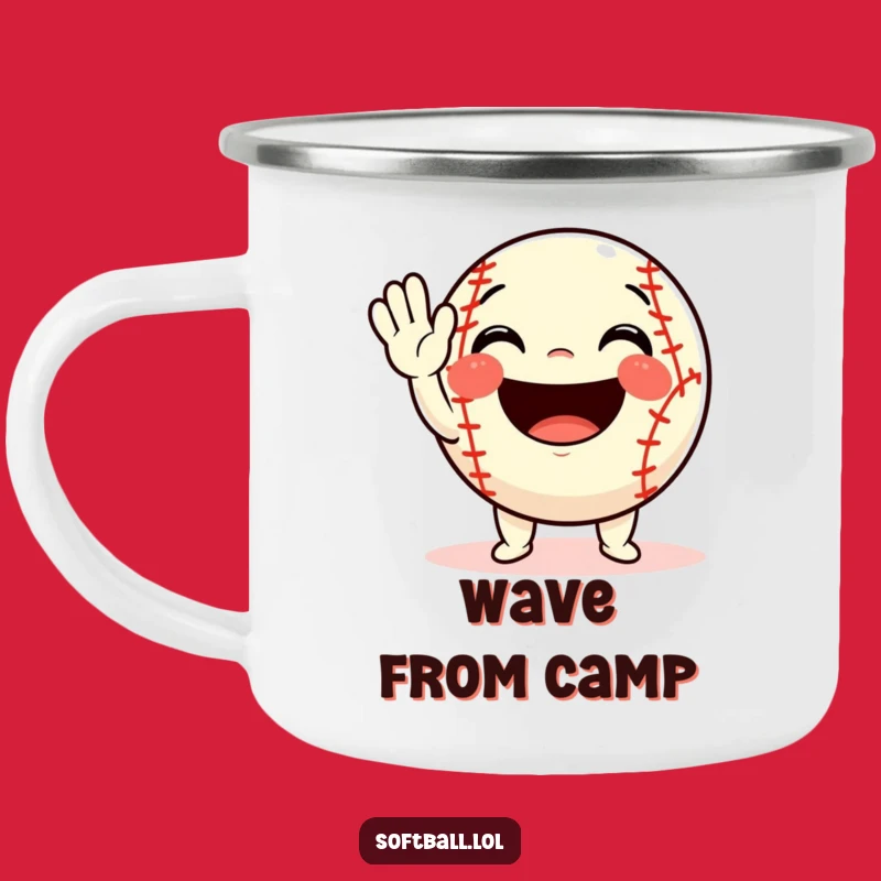 Funny Softball Wave Camping Mug: Cheerful Character's Greeting, Durable & Hilarious Funny Gift