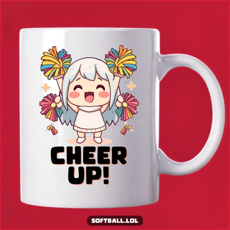 Funny Kawaii Cheering Character Mug: Enthusiastic Pom-Pom Spirit Gift