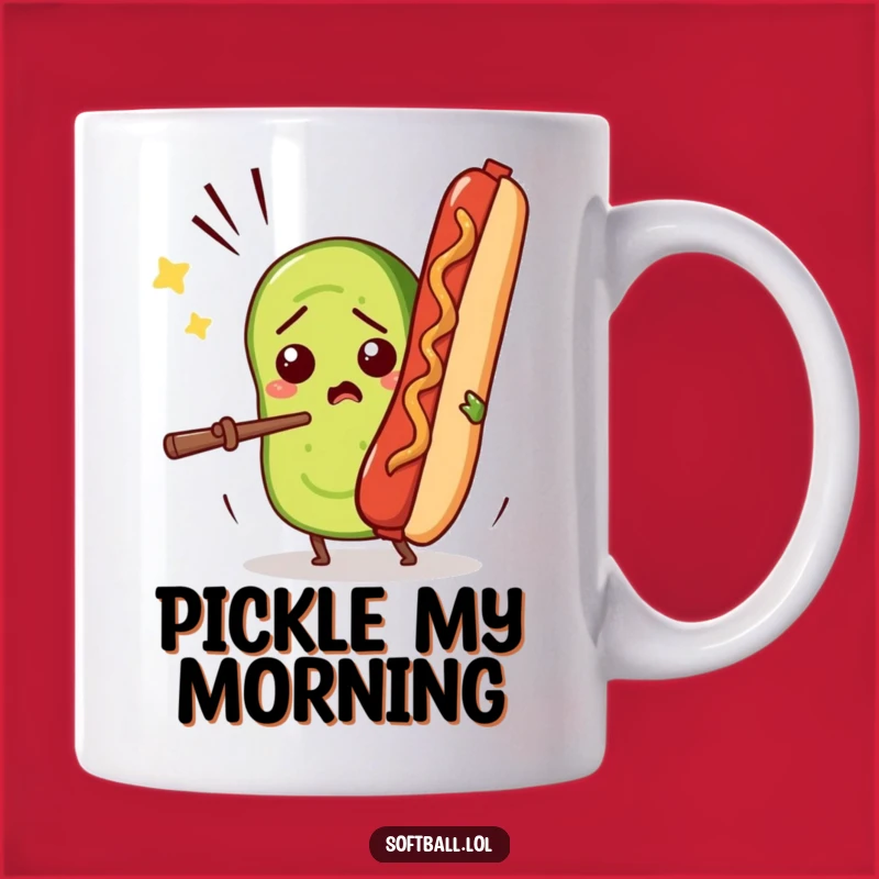 Funny Pickle vs Hot Dog Mug: Confused Slice's Hilarious Food Fight Gift!