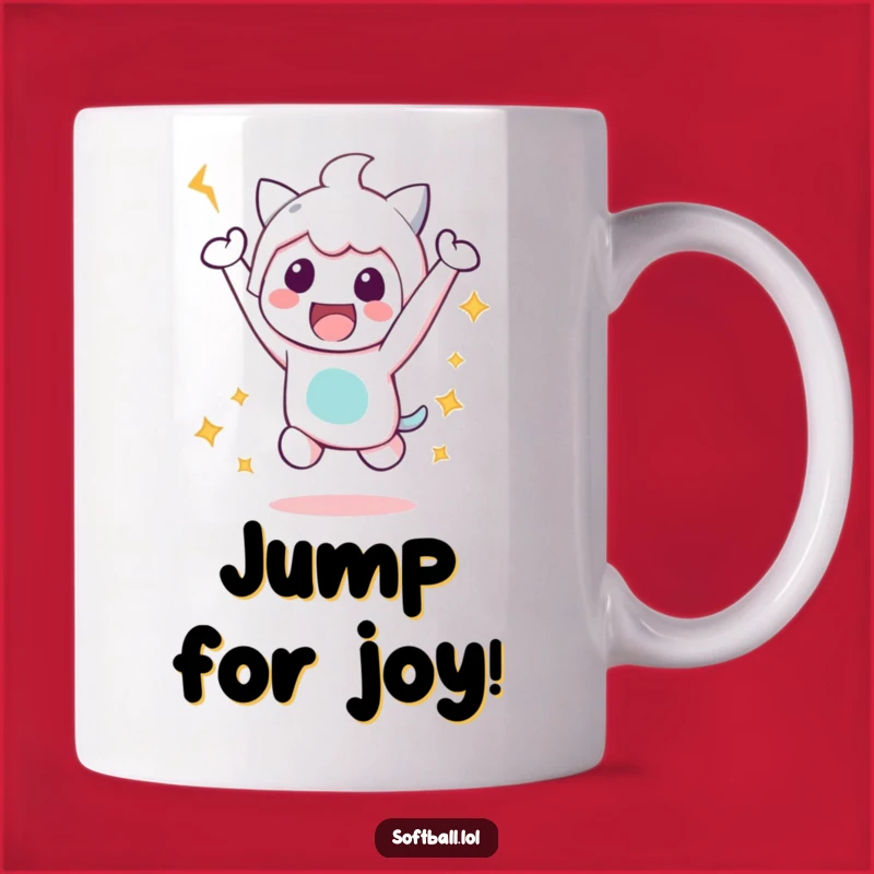 Funny Victory Jump Mug: Kawaii Character Celebration, Perfect Funny Gift!