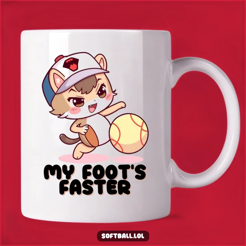 Funny Softball Trickster Mug: Mischievous Character Foot Dribble, Funny Gift