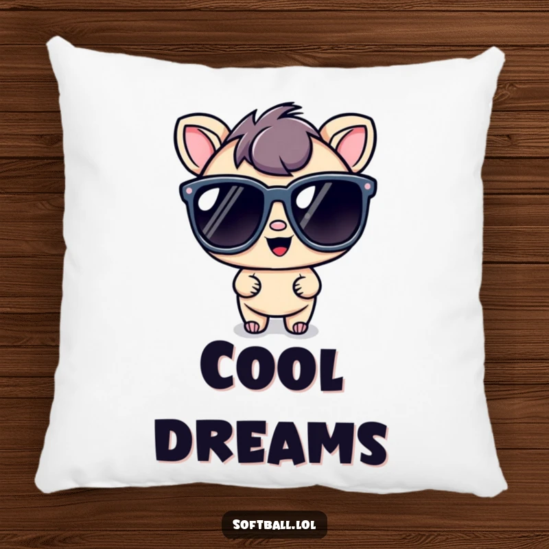 Funny kawaii character pillow with a cool character sporting oversized sunglasses, providing comfort and a stylish vibe.