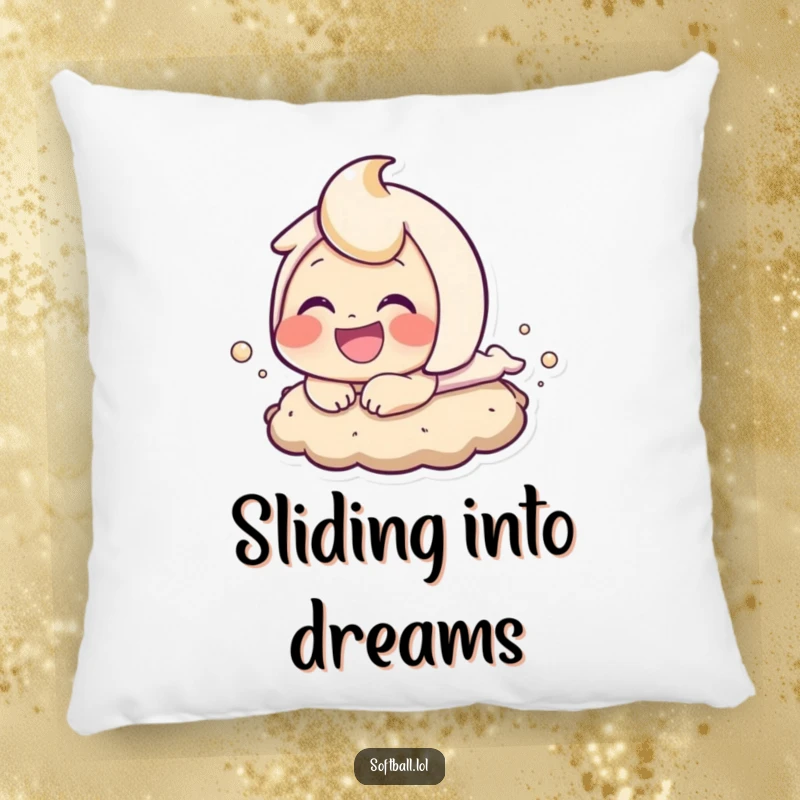 Funny baseball sloth bear pillow, a cozy cushion featuring a character sliding into base, perfect for sports-themed decor.