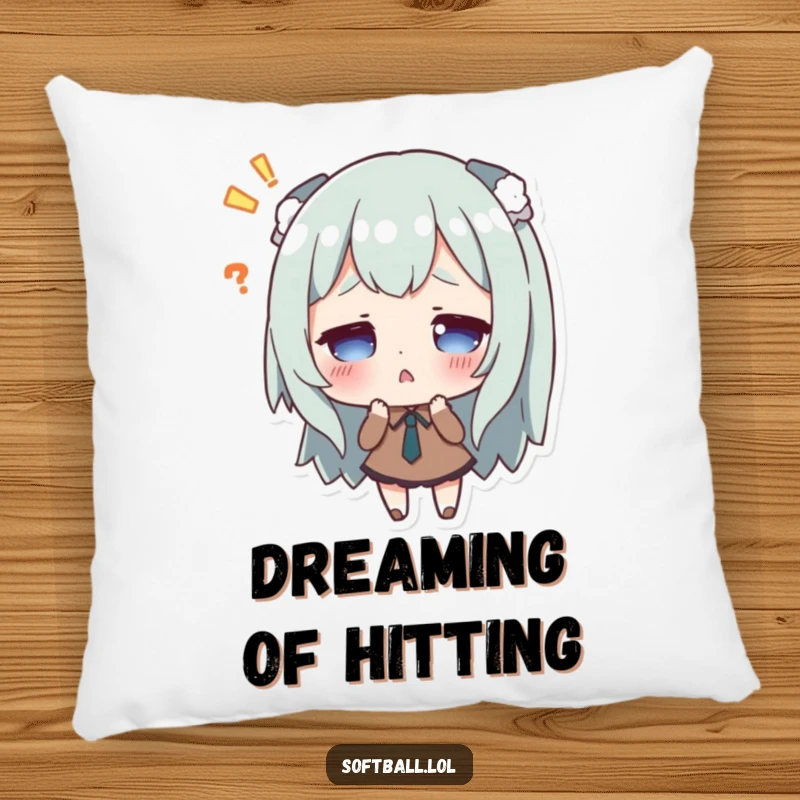 Funny pillow showing a surprised character after missing a hit, soft and plush with humorous art.