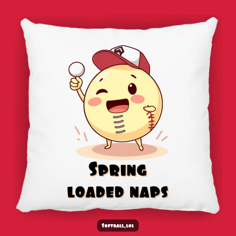 Funny Pillow: Softball With Spring Hilariously Pitching - Cozy Gag Gift
