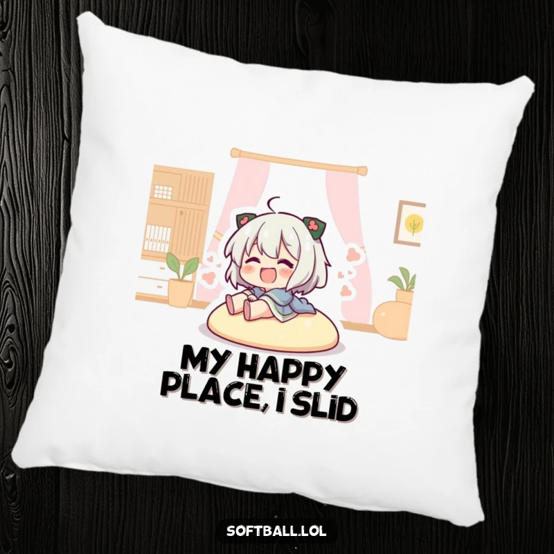 Funny character sliding into home base on a comfortable pillow, perfect for adding sporty and humorous decor.