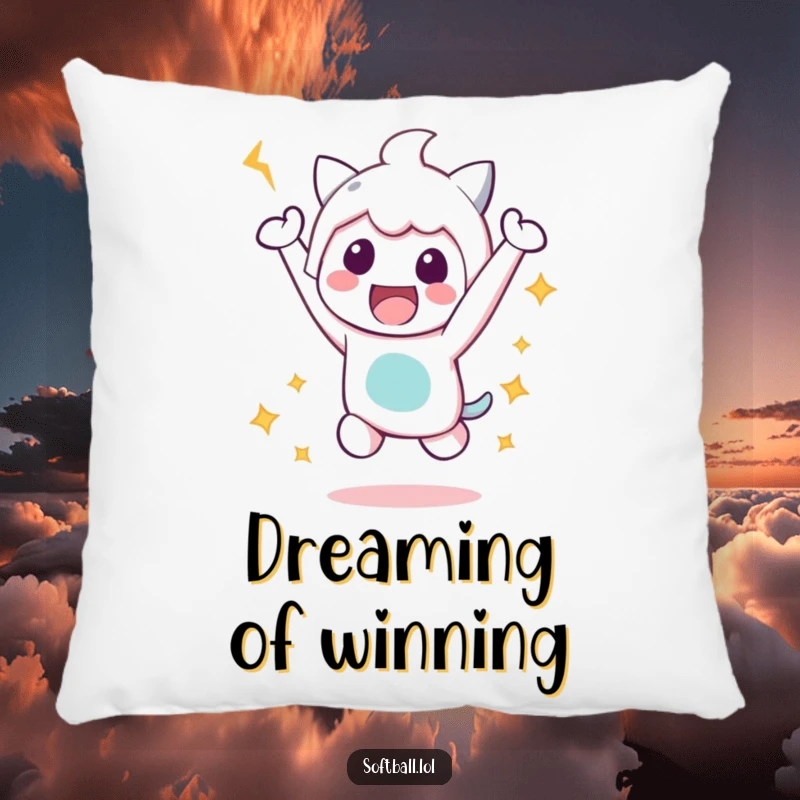 Funny Victory Jump Pillow, featuring a kawaii character in a happy jump after a hit, perfect for adding comfort and celebratory humor.