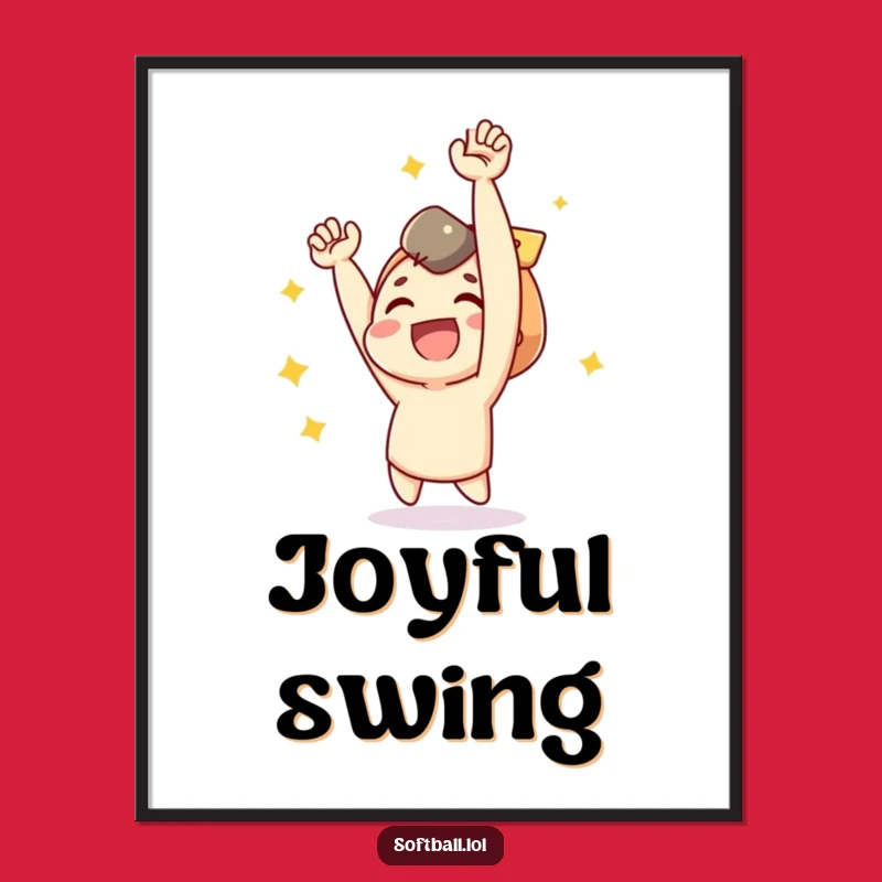 Funny Baseball Art Print: Joyful Character Hit, Unique Wall Decor Funny Gift
