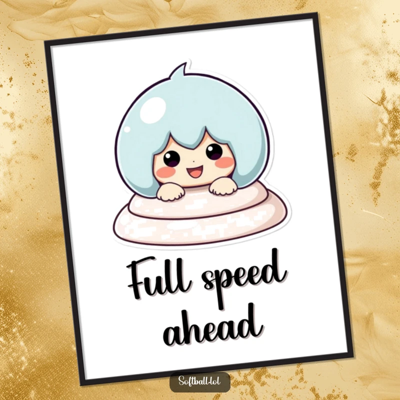 Funny Baseball Sliding Digital Art Print, showcasing a smiling kawaii character sliding into a base, ideal for digital display or printing.