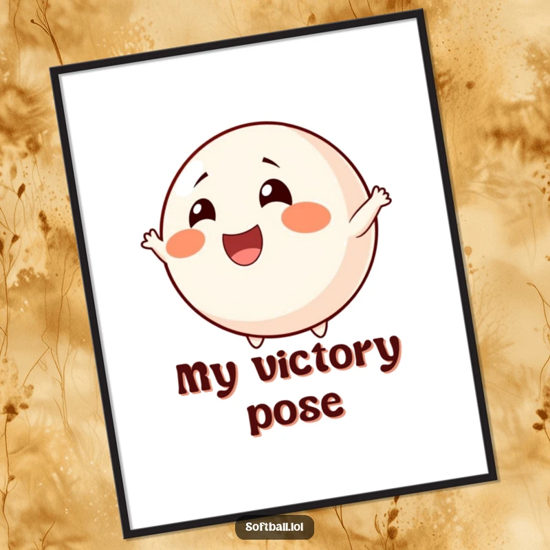 Funny cheerful softball digital art print, rosy cheeks, cheering, ready to download as a funny gift.