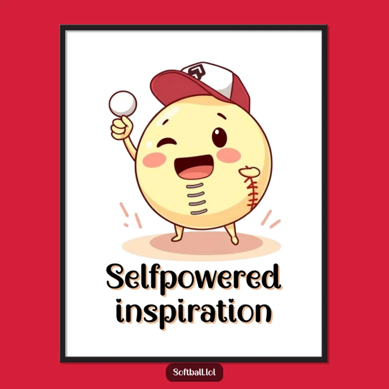 Funny Digital Art: Softball With Spring Pitching Itself - Instant Gag Gift Print