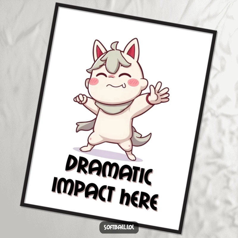 Funny digital art print of a character in a dramatic pitching pose, embodying the intensity and humor of a baseball pitcher.