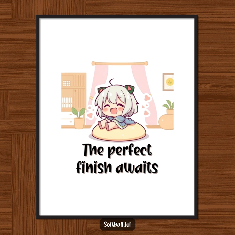 Funny character sliding into home base, depicted in a dynamic digital art print, perfect for humorous sports wall decor.