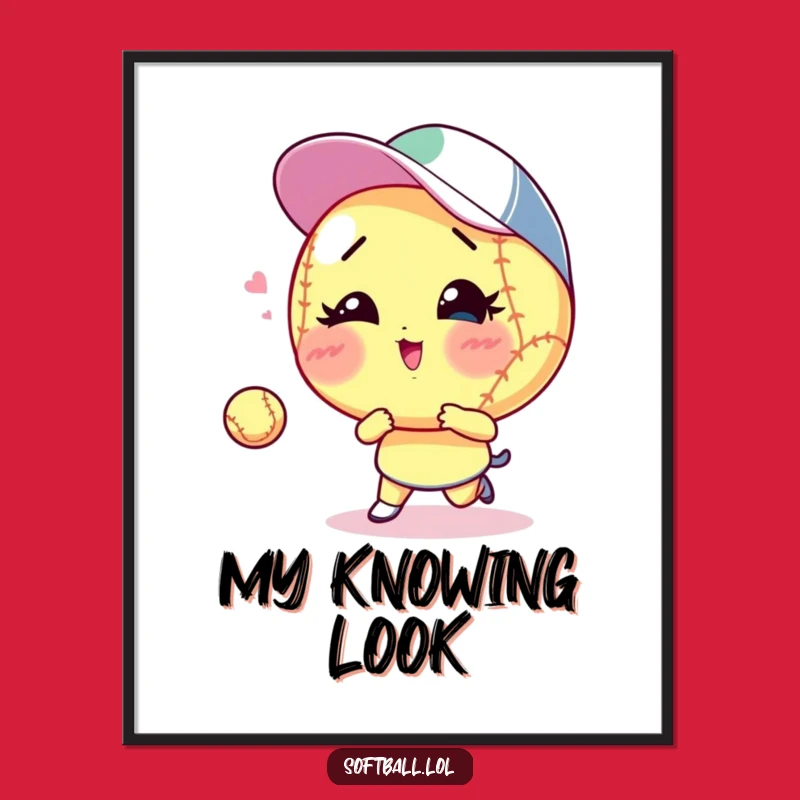 Funny Winking Softball Digital Art - Instant Playful Vibes Print