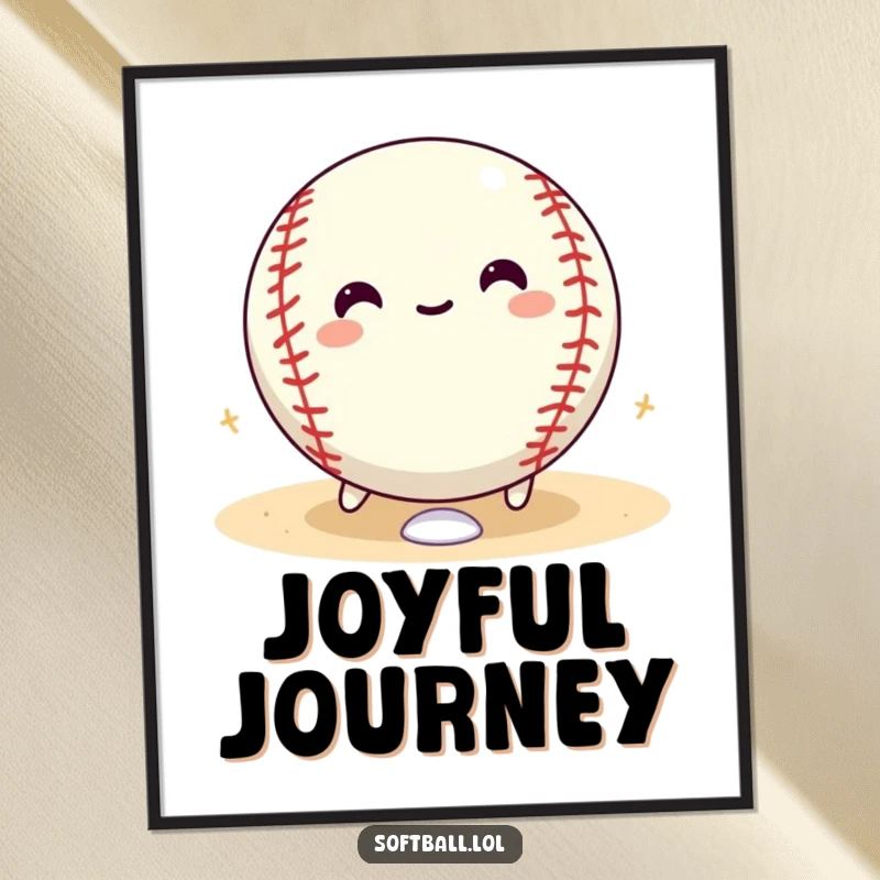 Funny softball digital art print of a happy softball character rolling with glee around the bases, perfect for instant download.