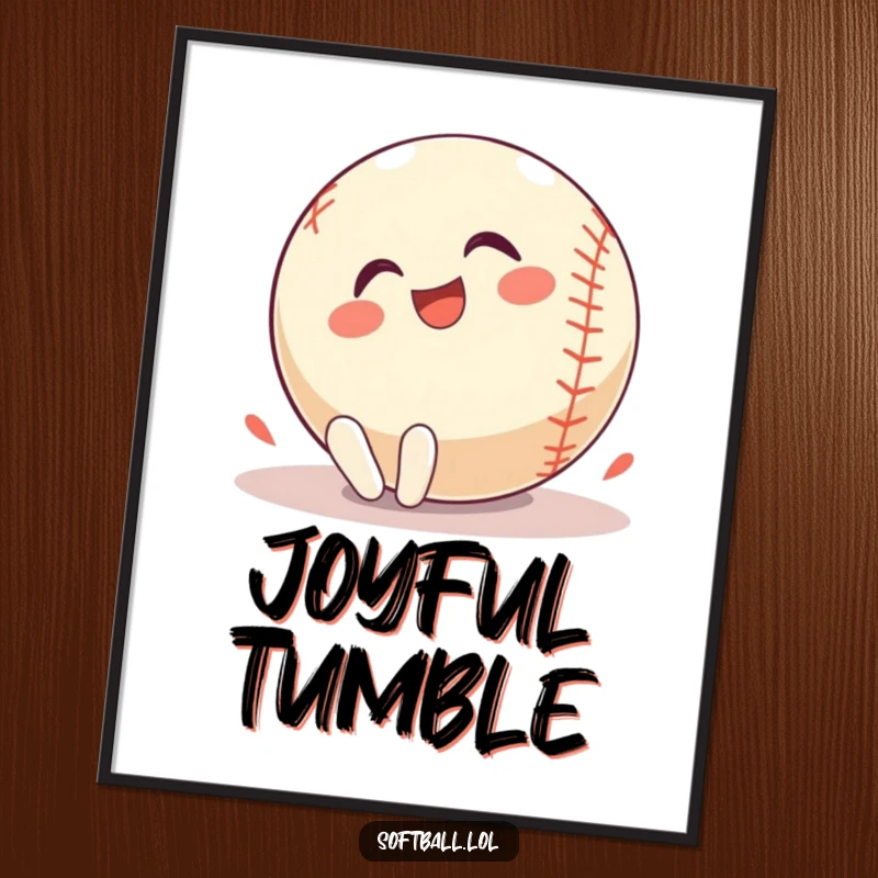 Funny Digital Art Print: A softball character rolls gleefully, radiating pure joy and a playful, energetic vibe.