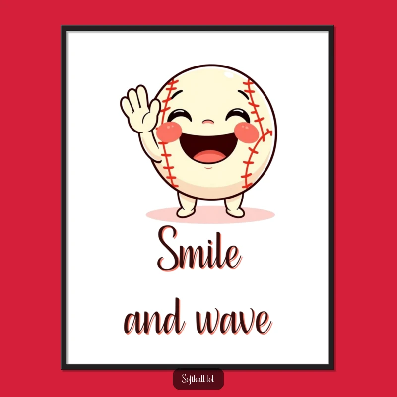 Funny Softball Wave Digital Art: Excited Character's Greeting, Humorous Printable, Perfect Funny Gift