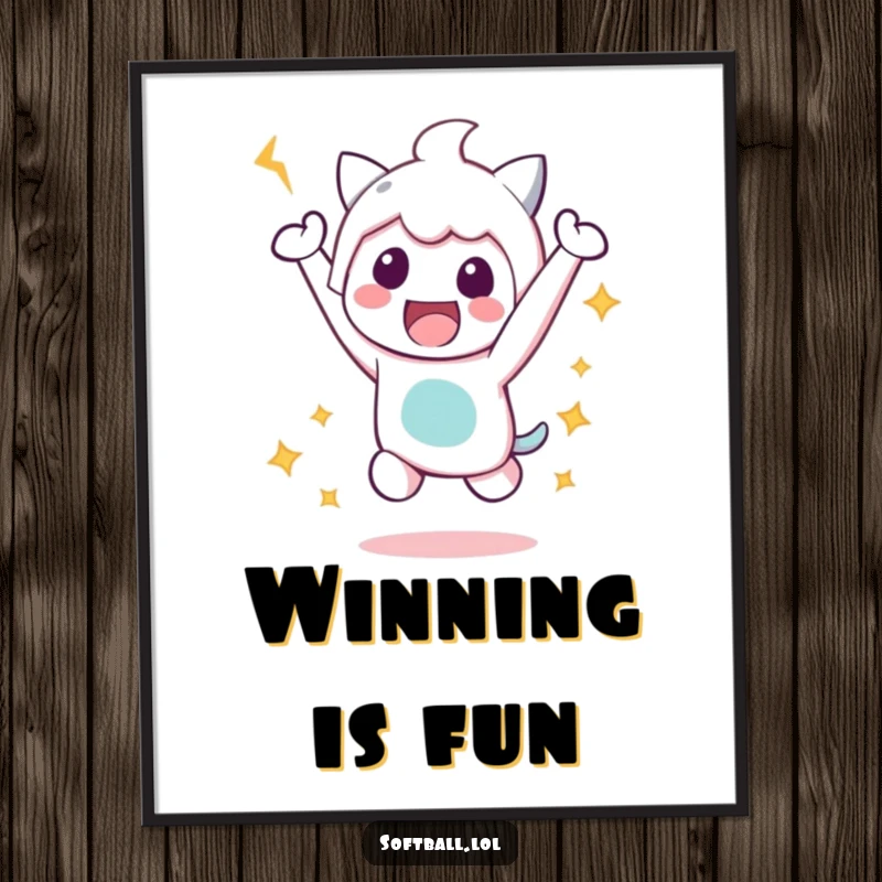 Funny Victory Jump Digital Art Print, showcasing a kawaii character doing a happy jump after a hit, ideal for digital display or printing.