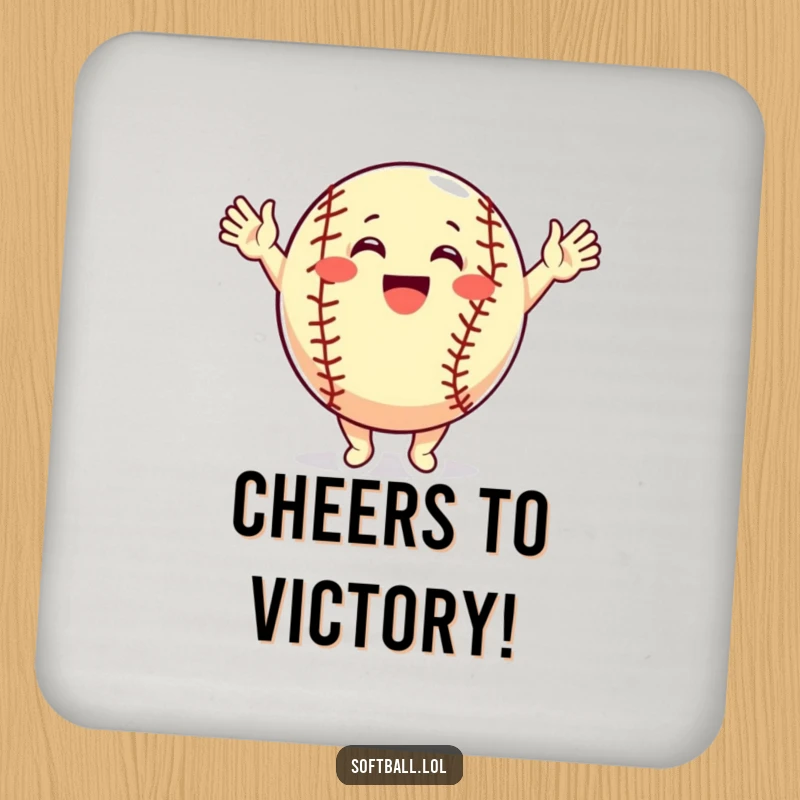 Funny Coaster: A softball character cheers with raised arms, bringing a fun and celebratory touch to your drink setup.