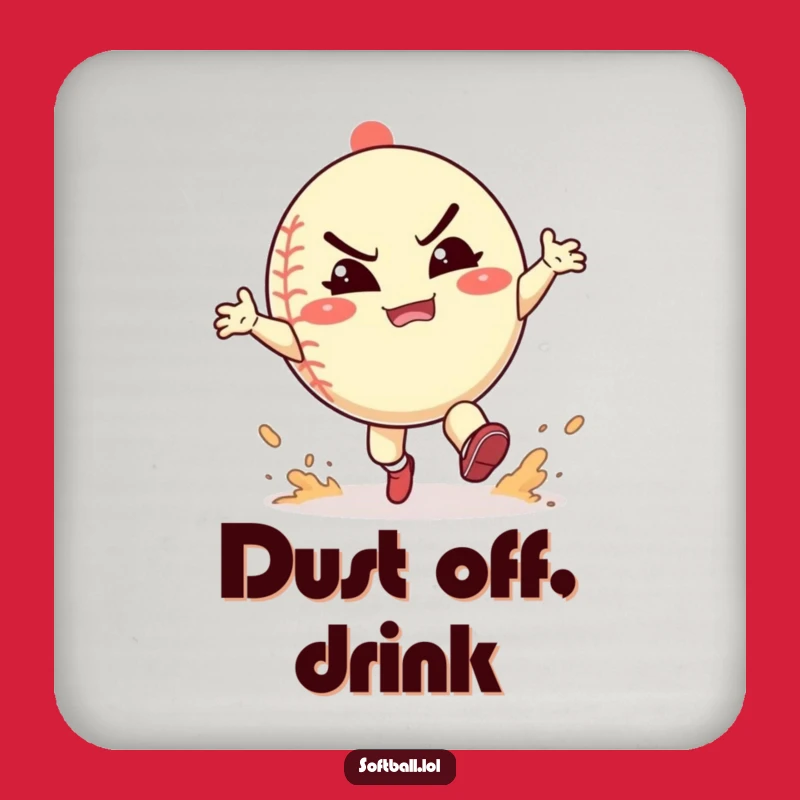 Funny Softball Dust Kick Coasters: Playful Character's Action, Humorous Set, Great Funny Gift