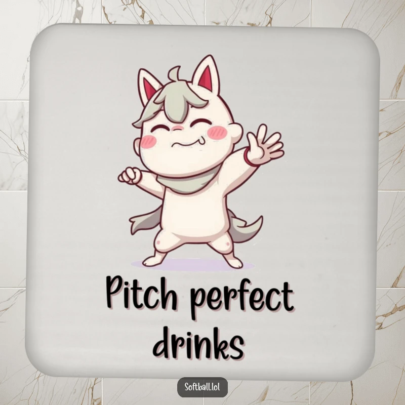 Funny drink coasters depicting a character in a dramatic pitching pose, adding a touch of baseball humor to any surface.