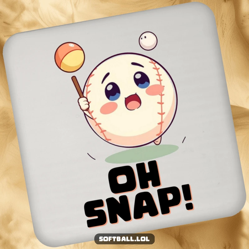 Funny softball drink coaster with a surprised expression, catching drips, adding humor to any surface, ideal gift.