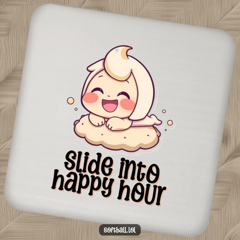 Funny baseball sloth bear coasters, featuring a character sliding into base, adding sports flair to home decor.