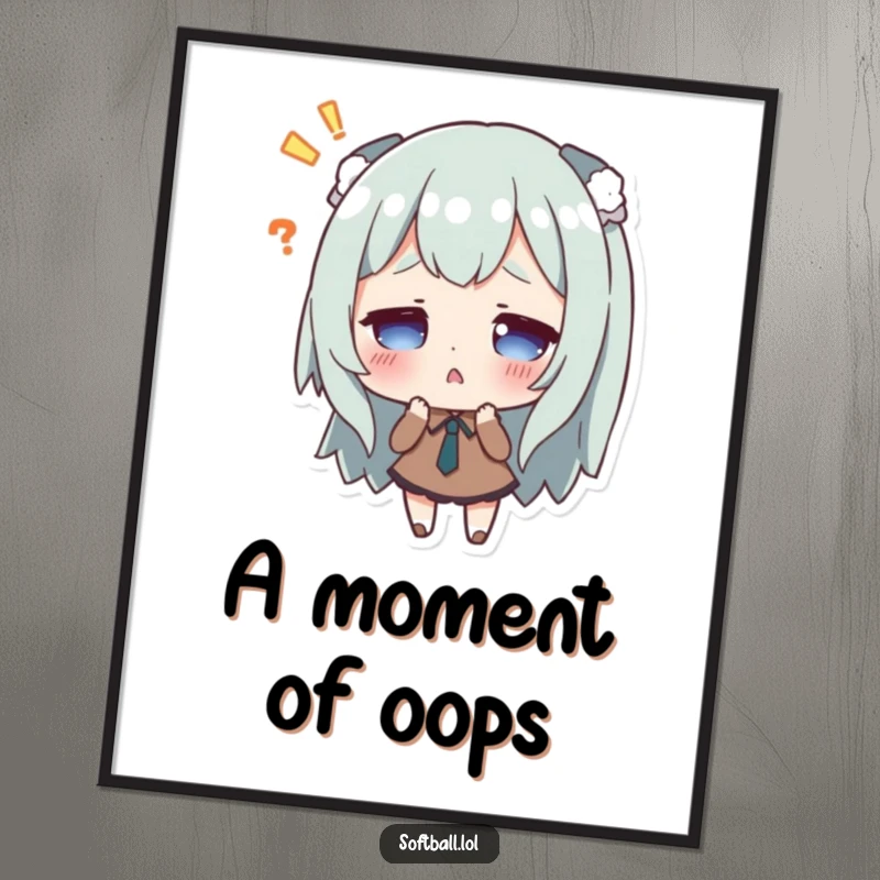 Funny poster of a character looking surprised after missing a hit, a humorous illustration of shock and realization.