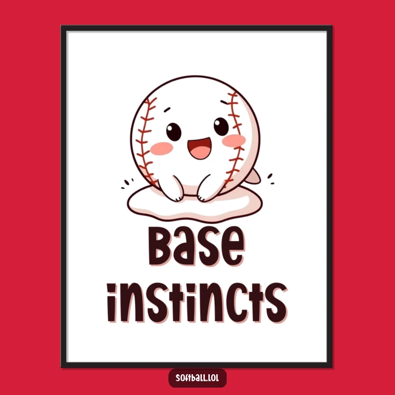 Funny Softball Slide Poster: Cheerful Character's Action Shot, Humorous Wall Art, Great Funny Gift Idea