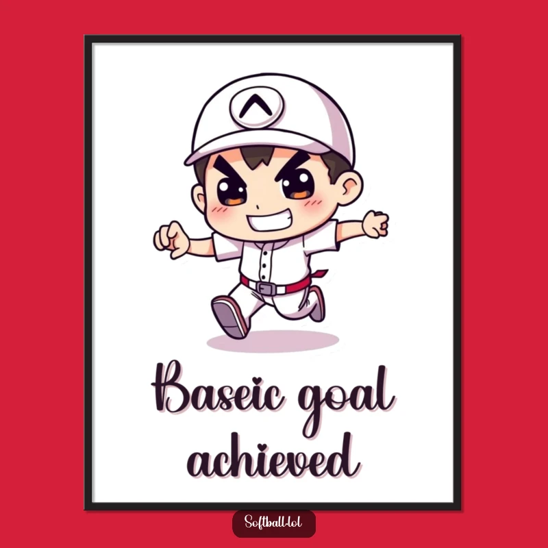 Funny Baseball Poster - Determined Runner Art Print, Hilarious Home Decor Gift