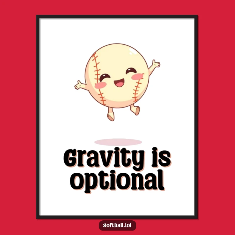 Funny Silly Jump Softball Poster - Energetic Art Print Gift