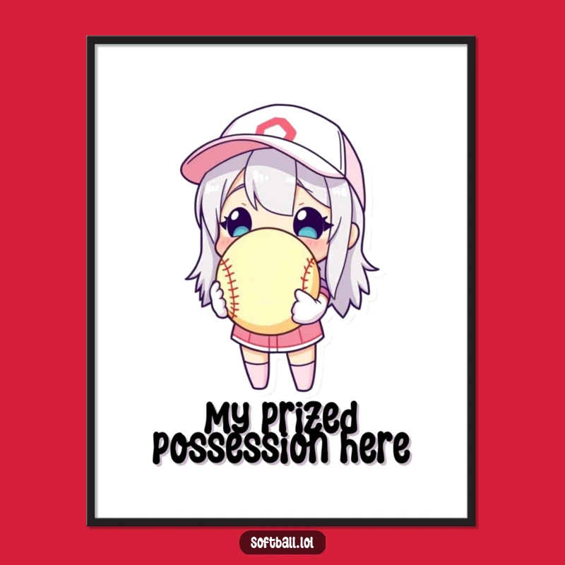 Funny Softball Possession Poster: Character's Prized Ball Art, Premium Funny Decor Gift