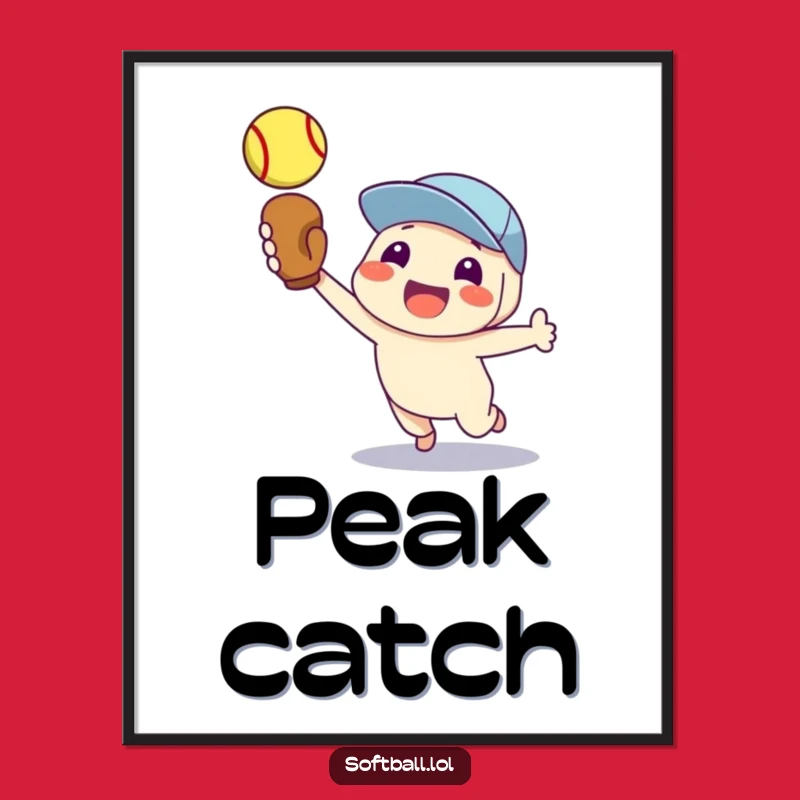 Funny Softball Victory Poster: Proud Character Catching Ball, Cool Funny Gift