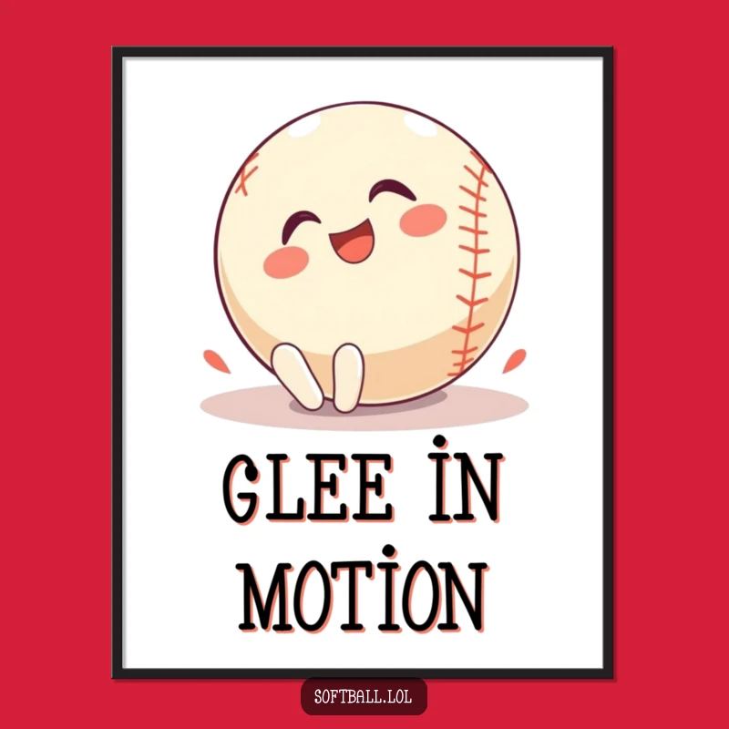 Dynamic Softball Poster: Funny Rolling Joy, Energetic Wall Art Gift