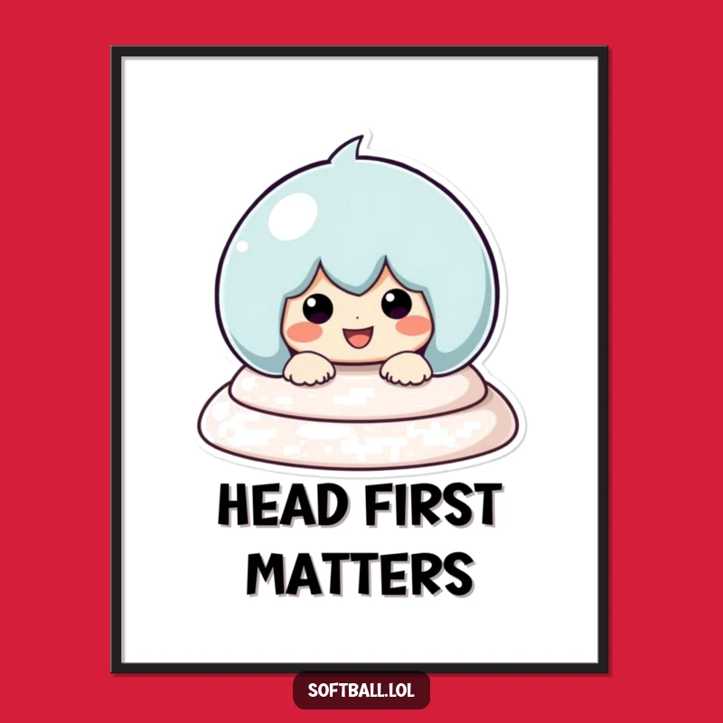 Funny Baseball Sliding Poster: Kawaii Character Action Art, Fantastic Funny Gift