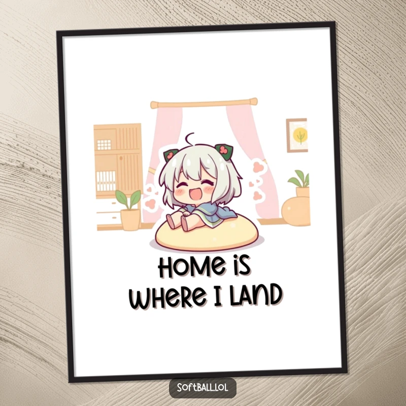 Funny character sliding into home base in a dynamic sports poster, bringing excitement and humor to wall decor.