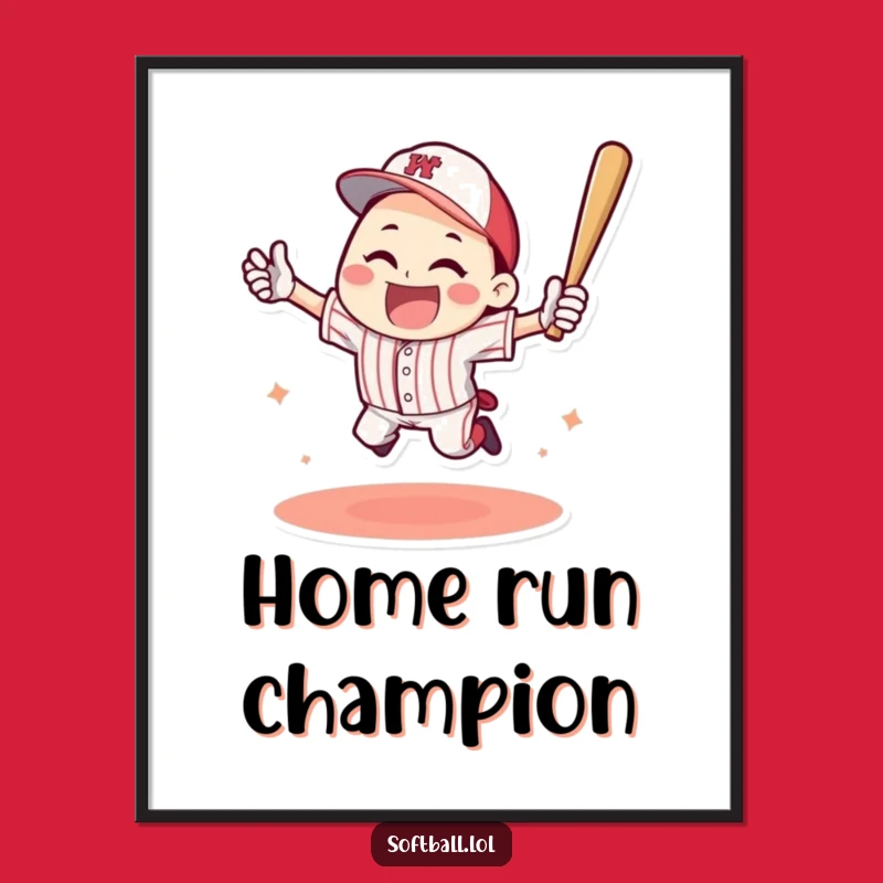 Funny Baseball Home Run Poster: Triumphant Moment, Perfect Wall Art