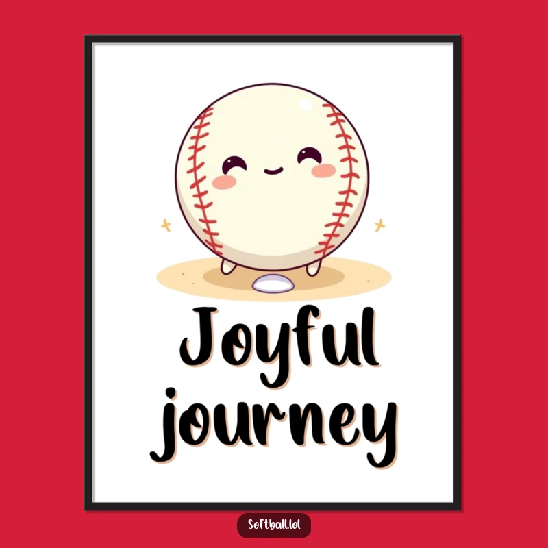 Funny Softball Joyful Art Print: Glee Rolling Bases Decor