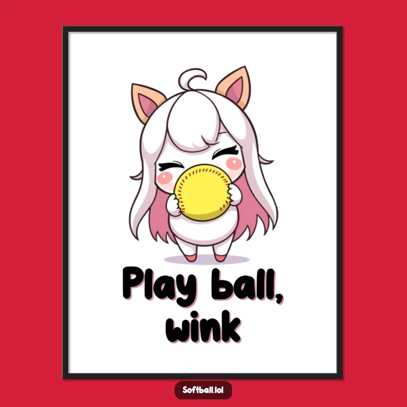 Funny Softball Poster - Winking Player Art Print, Hilarious Wall Decor Gift