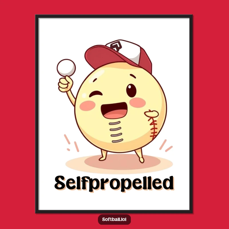Funny Poster: Ambitious Softball With Spring Pitching Itself - Wall Art Gag Gift