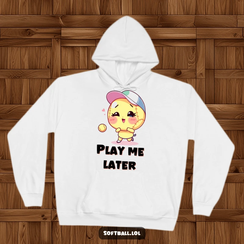 Funny winking softball hoodie, playing catch with a charming wink, ideal for warmth and a funny gift.