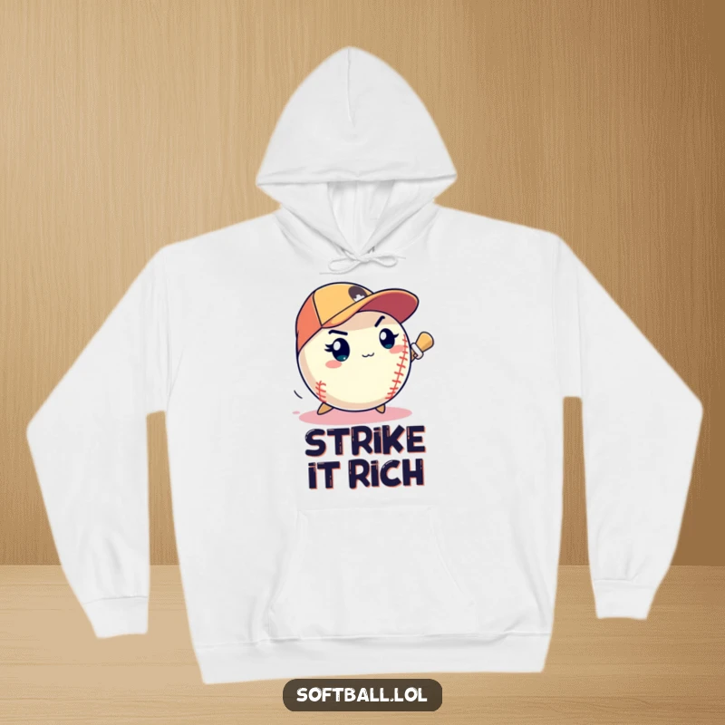 Funny softball determined expression pitching a speedy strike, cozy and focused sports hoodie