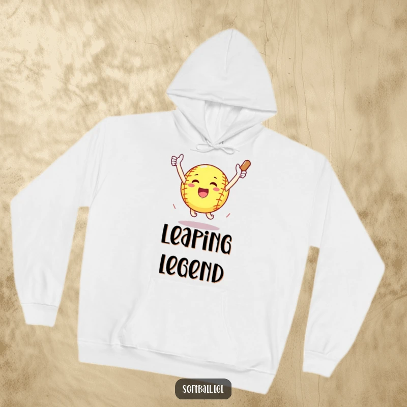 Funny softball arms outstretched celebrating a home run with a jump, warm and celebratory hoodie