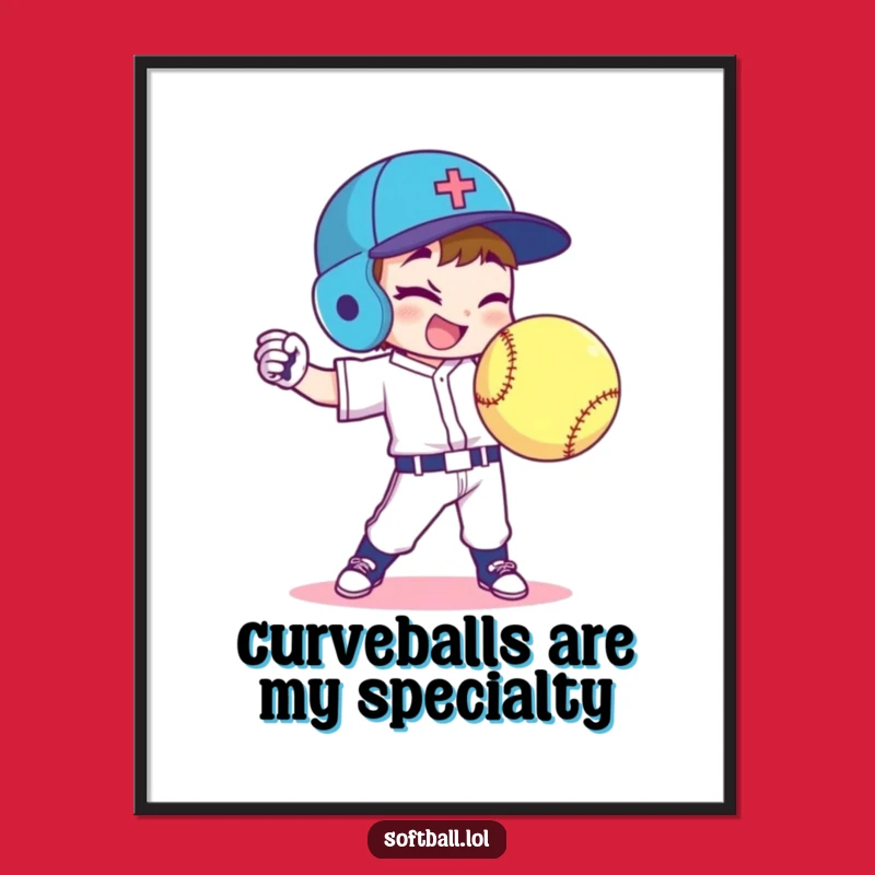 Funny Free Printable Wall Art: Winking Softball Player Throwing a Curveball!