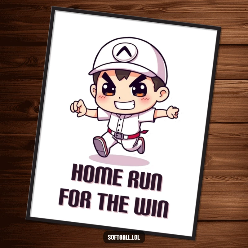Funny Free Printable Baseball Wall Art: Determined character running bases with a huge grin, capturing the excitement of the game.