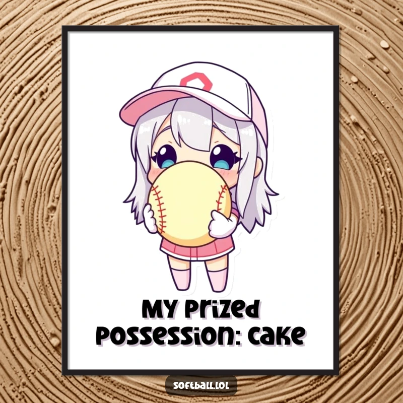 Funny Free Printable Wall Art depicting a character lovingly holding a softball, celebrating the spirit of softball.